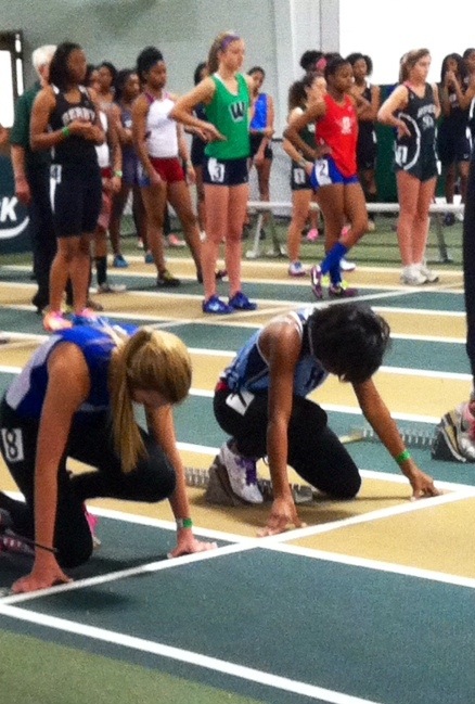 Polk County's Savannah Robbins prepares to run (Jenny Wolfe photo).