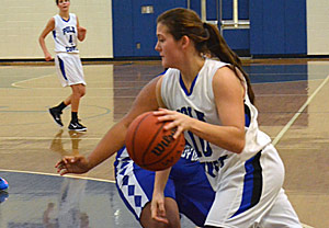 Hayley Kropp drives to the basket during Tuesday's win.