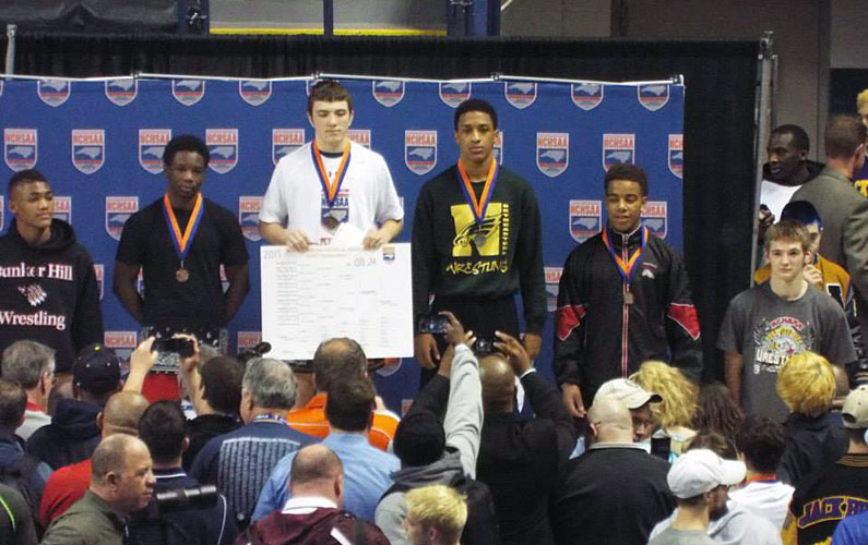 Chase Emory, far right, with the remainder of the 138-pound class top six (photo courtesy Lisa Emory).