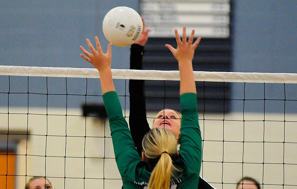 Polk County's Ansley Lynch soars for a tip during Tuesday's match.