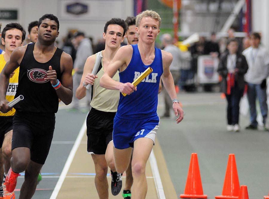 Mitchell Brown runs the opening leg of the 4x800-meter relay at Saturday's state indoor track championships.
