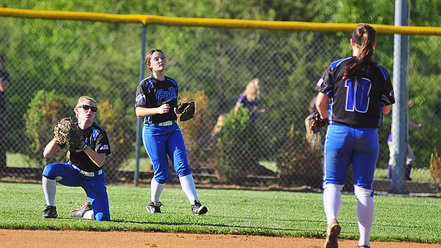 Ansley Lynch looks to the infield after making a slidiing catch during Friday's game.