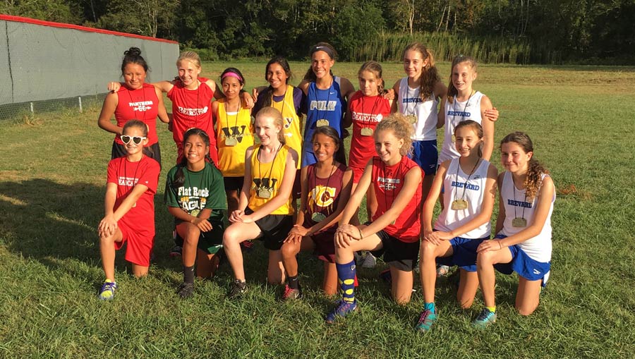 Polk Middle's Olivia Olverholt, top center, was among the area runners to earn a medal at Tuesday's meet in Canton (photo courtesy Cathy Elliott).