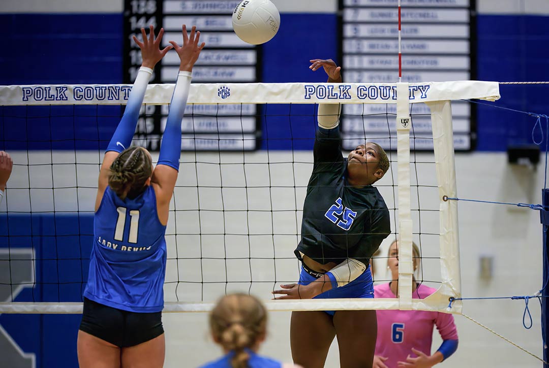 Polk County's Akeela Cunningham had eight kills in Tuesday's match with Brevard