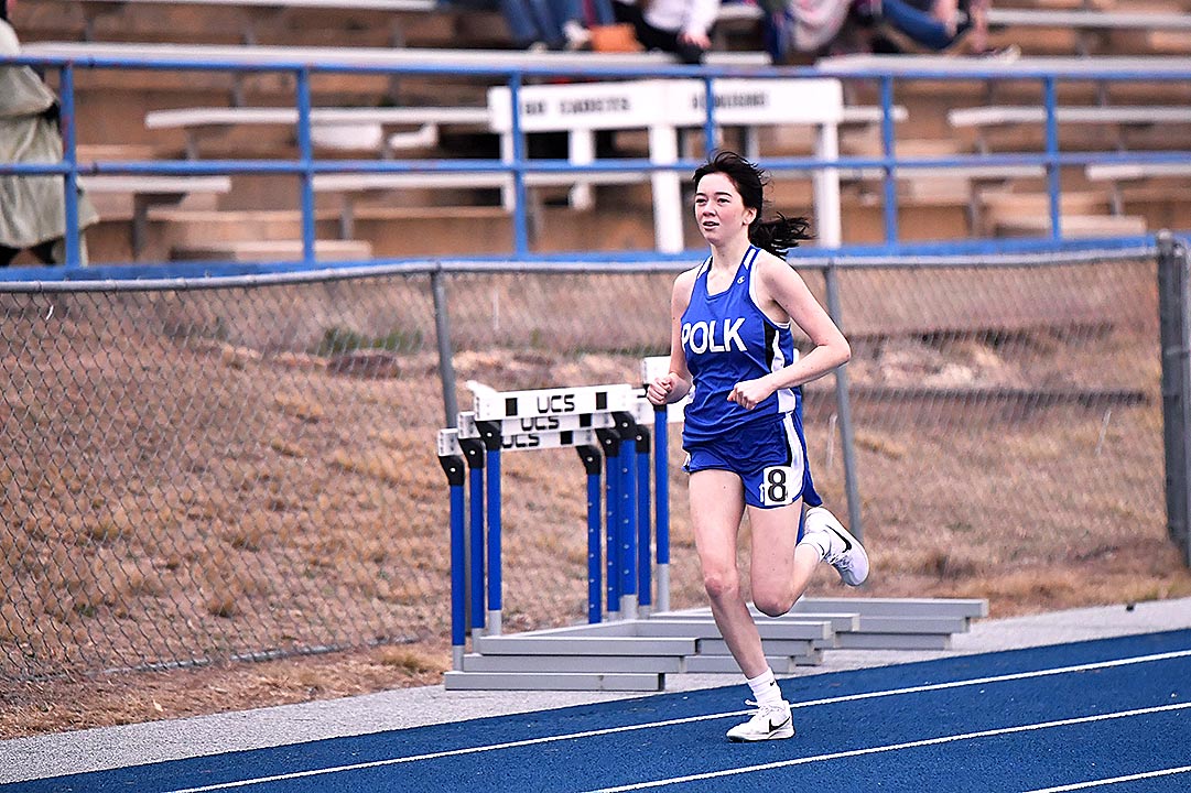 Polk County's Jessie Bradley won the high jump and took fifth in the 1600 meters at Wednesday's meet