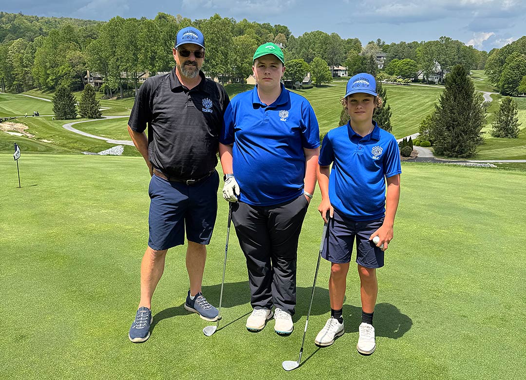 Polk Middle head golf coach Kenny Hall, left, with conference tourney qualifiers Waylon Hill, center, and Owen Justice (photo courtesy Kenny Hall)