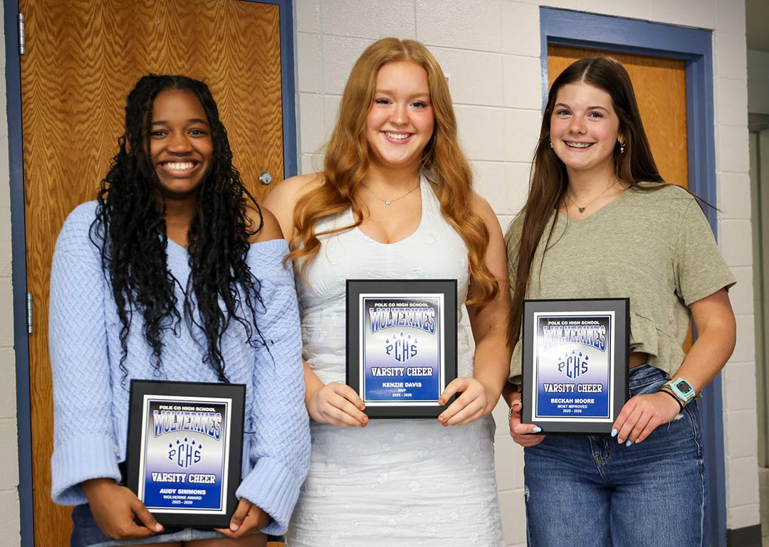Varsity awards winners, from left, Audy Simmons, Kenzie Davis and Beckah Moore (photo courtesy Jane Ollis)