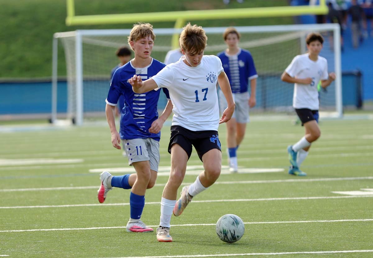 Polk County's Foster Meyer scored on a long free kick in Wednesday's match (photo courtesy Kate Meyer)