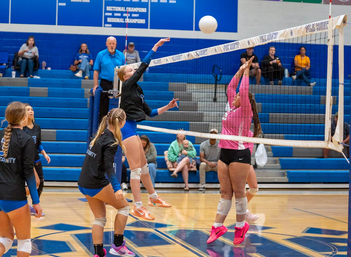 Polk County's Emily Dotson had eight kills in Wednesday's win (Caleb Russell photo)