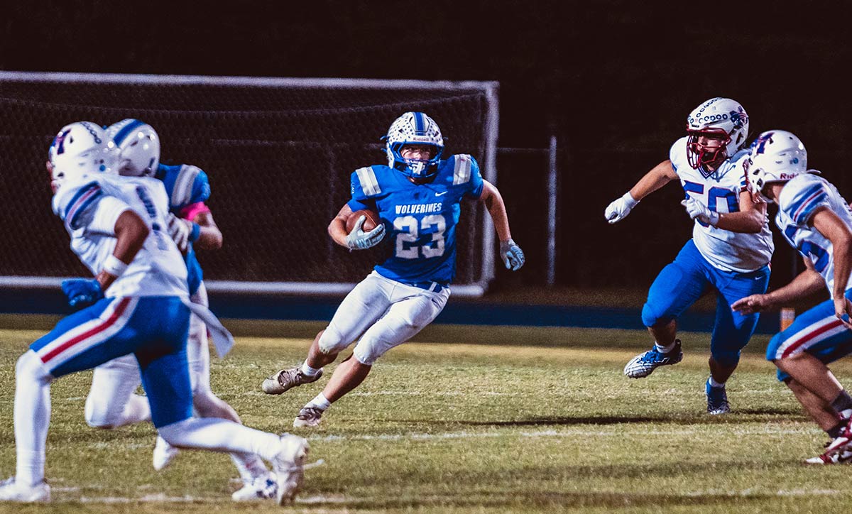 Styler Blackwell rushed for 218 yards and three touchdowns in pacing Polk County's offense (Caleb Russell photo)
